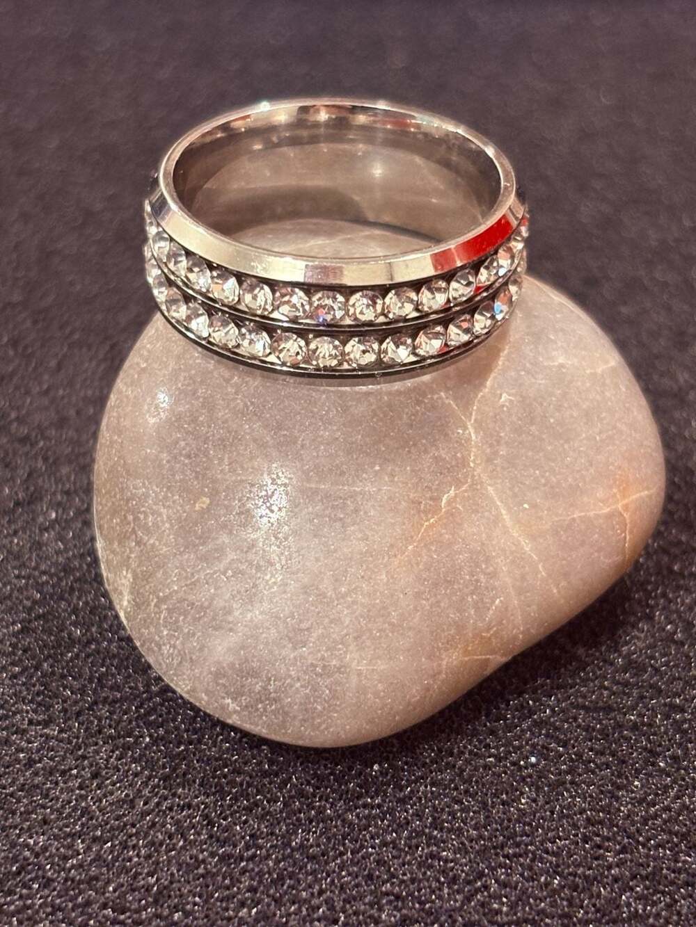 Silver Stainless Steel Rhinestone Ring - Picture 4 of 5
